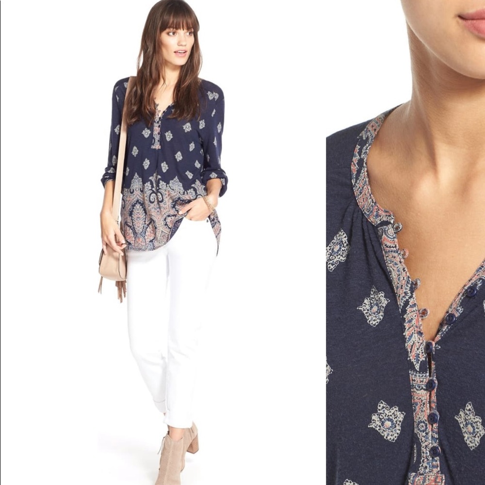 NWOT Lucky Brand Printed Long Sleeve Henley S